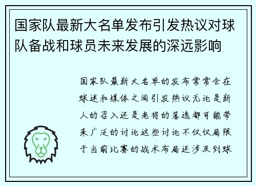 国家队最新大名单发布引发热议对球队备战和球员未来发展的深远影响 国家队最新大名单发布引发热议对球队备战和球员未来发展的深远影响